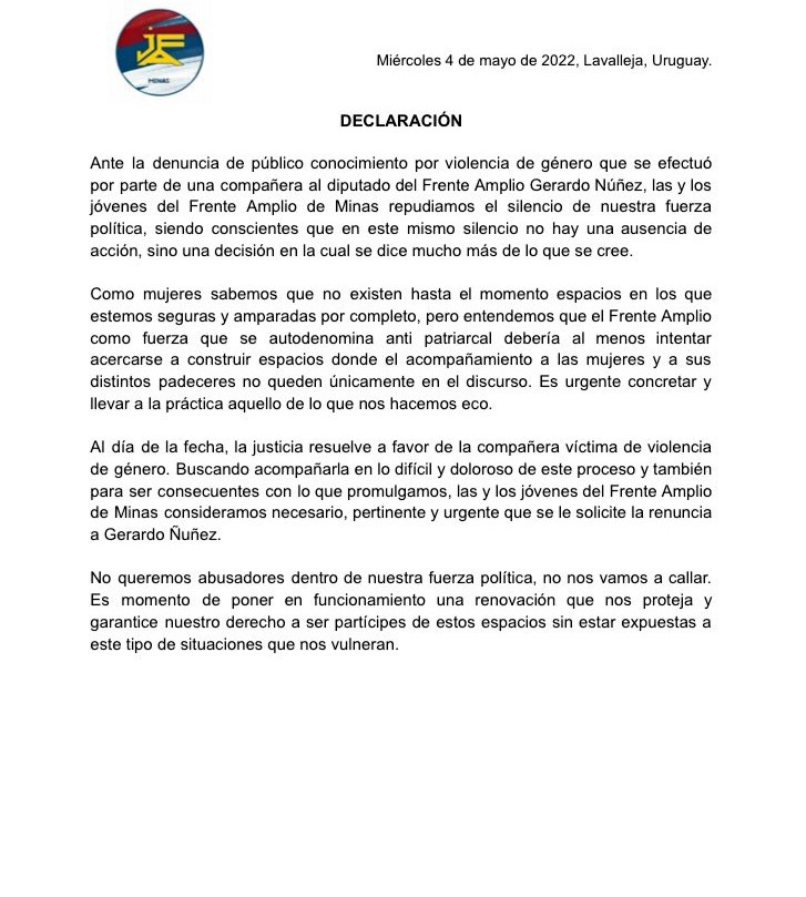 «Declaración de la Agrupación de Jóvenes del Frente Amplio de Lavalleja»